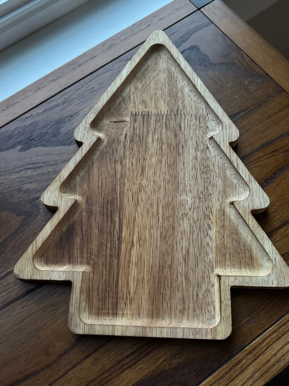 Wooden Christmas Tree Serving Tray - Natural Brown